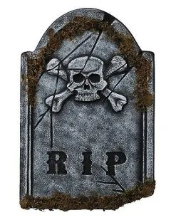 1.5 Ft Skull Face Tombstone With Moss